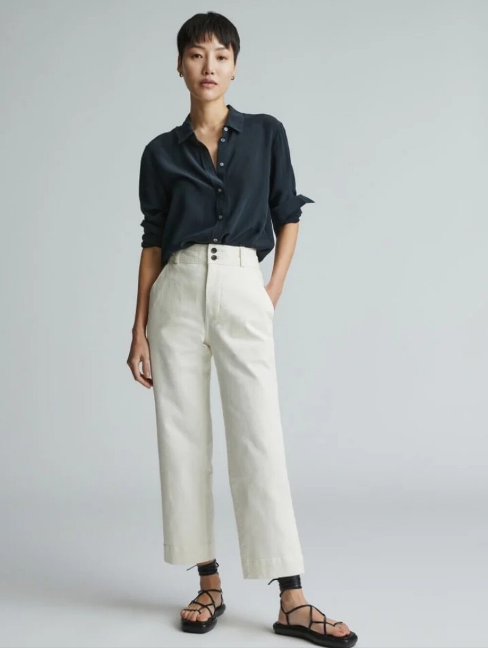 Everlane Straight-Leg Crop Pants Bone Organic Cotton Women's 16